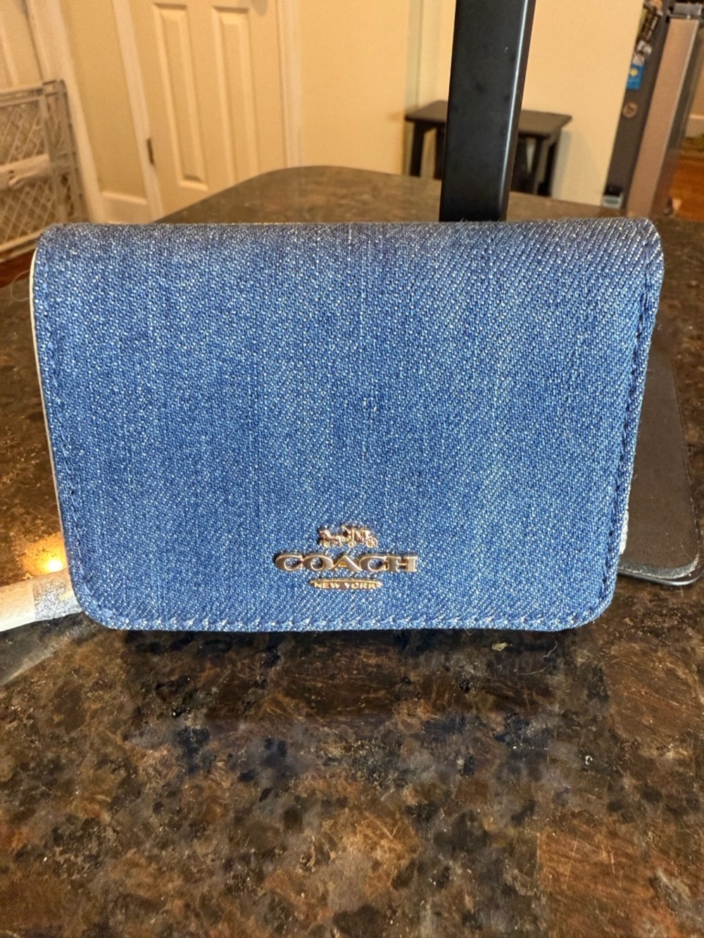 Coach Denim Blue Wallet with Gold Logo